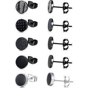 Versatile Matte Black Stud Earrings - 5 Pair Set 316L Surgical Steel